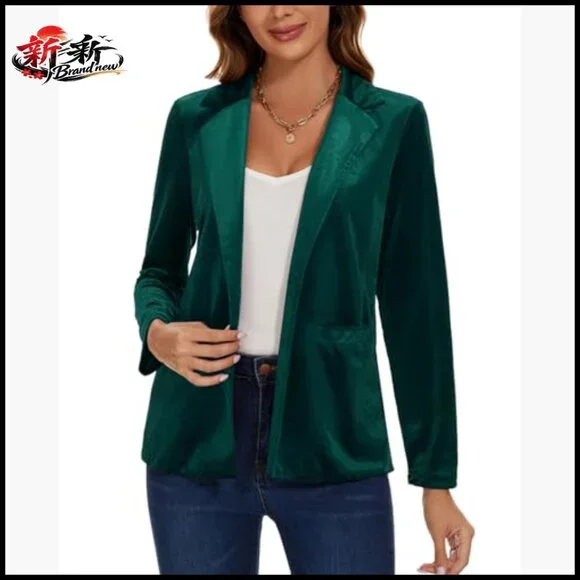 Velvet Blazer Jacket Long Sleeve Button Front Notch Collar Pockets - Picture 3 of 6